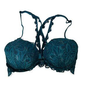 VICTORIA'S SECRET Pink Bra 32D Date Racerback Push-Up Turquoise Lace Strappy